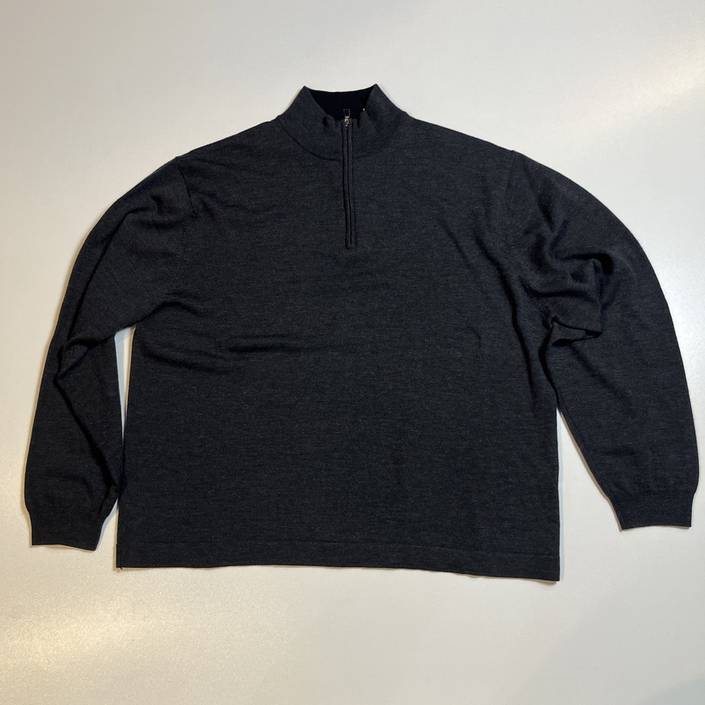 Pronto‎ Uomo Extra Fine Merino Wool Sweater Mens XXL Charcoal 1/4 Zip Mockneck